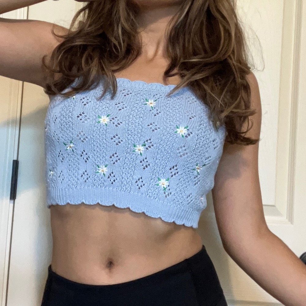 Tilly's Floral Light Blue Crop Top